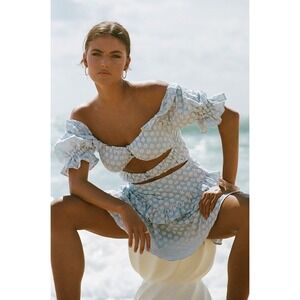 Sabo‎ Jaycee Dress Floral Ruffle Mini Dress Blue White Cottagecore XS